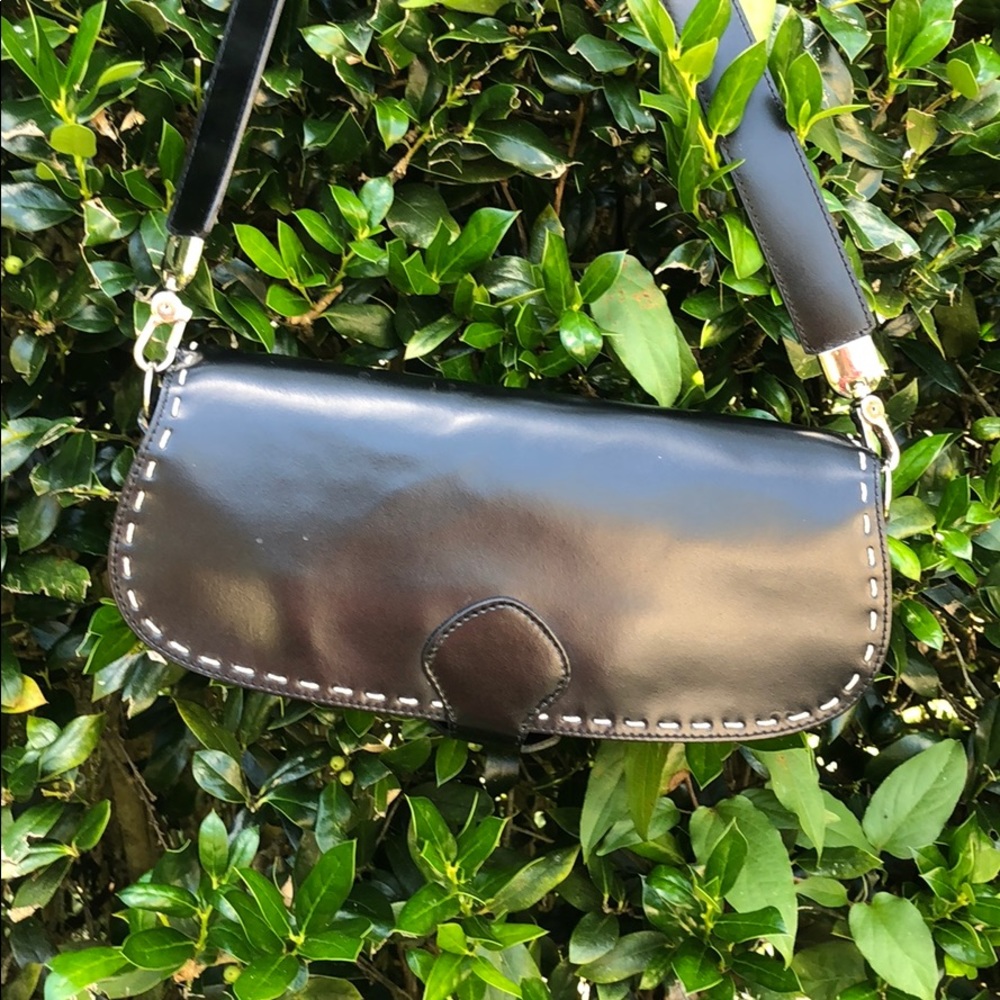 Genuine Leather black purse with white stitching